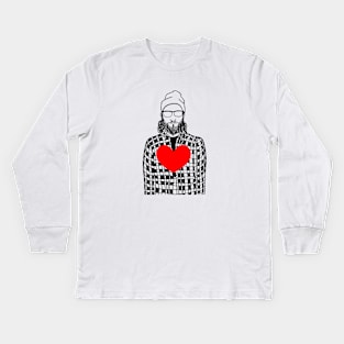 Stylish guy in a hat with big heart Kids Long Sleeve T-Shirt